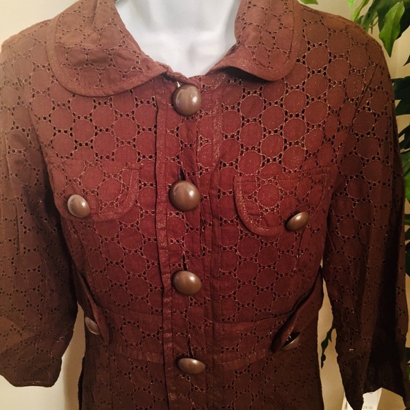 Kensie Earth Brown Eyelet Blazer /Jacket - Picture 2 of 5